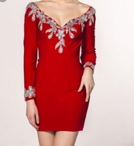 Angela & Alison Jeweled red long sleeve dress gown cy
